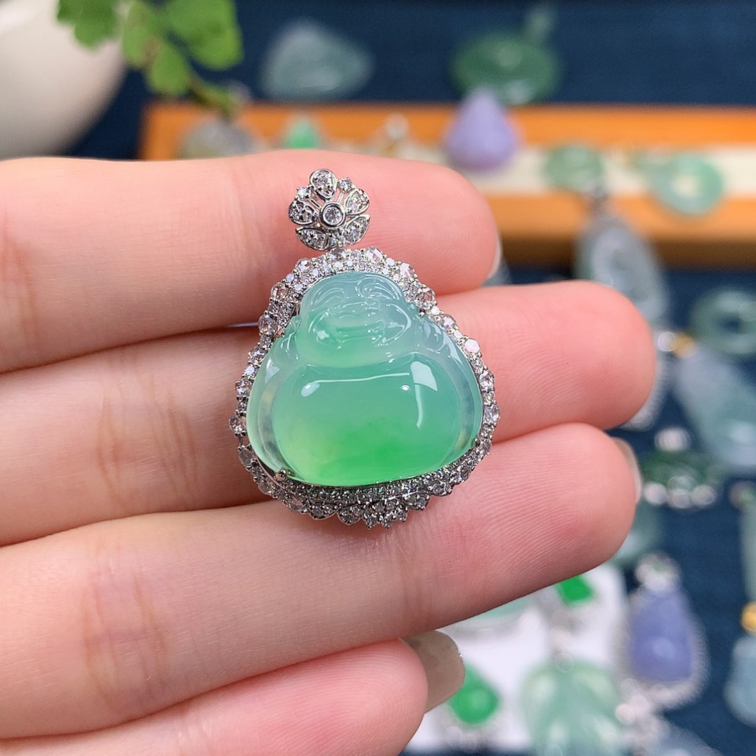 吊坠(不含链)18K金镶嵌翡翠