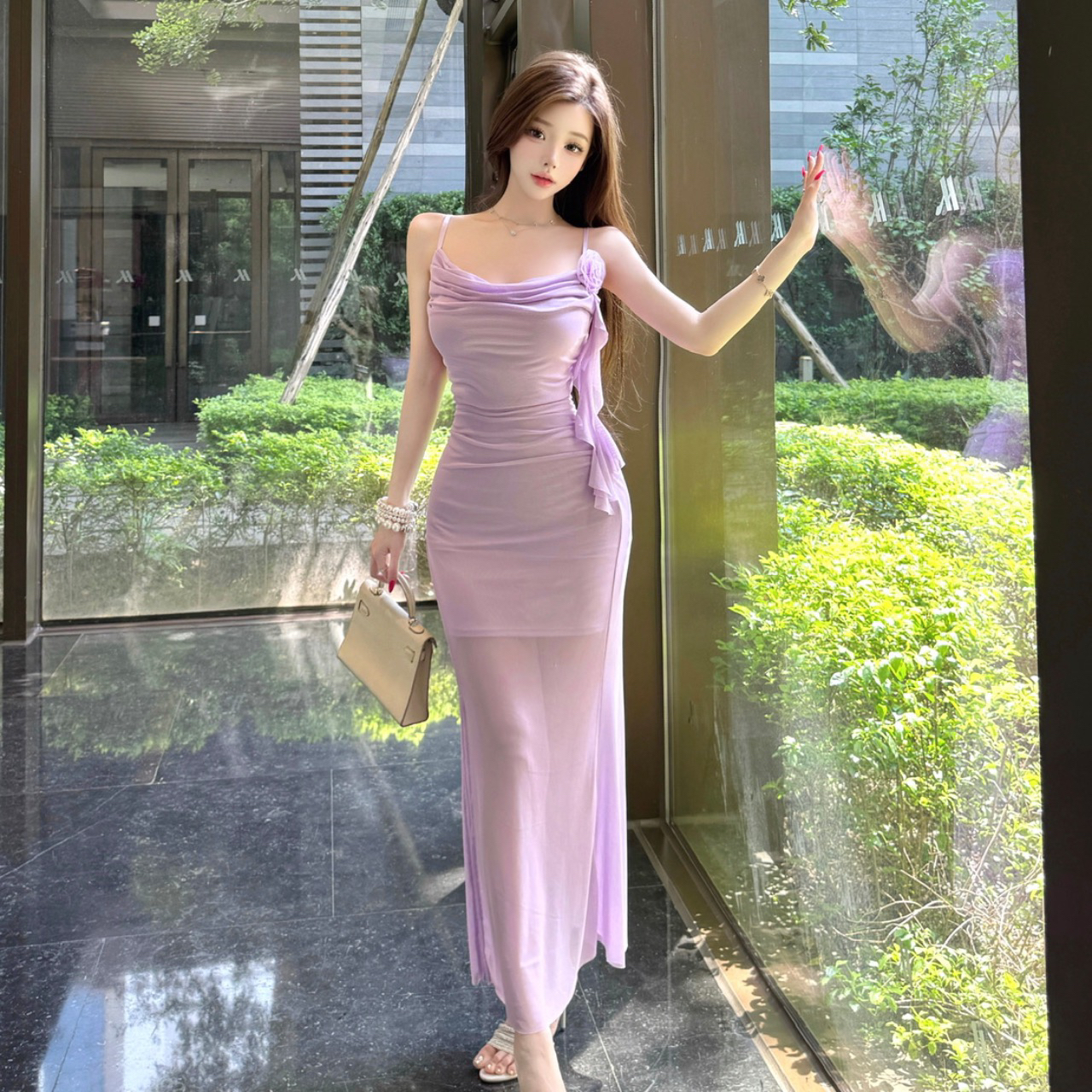 纯欲甜辣风吊带裙网纱鱼尾掐腰连衣裙女超火好看长裙