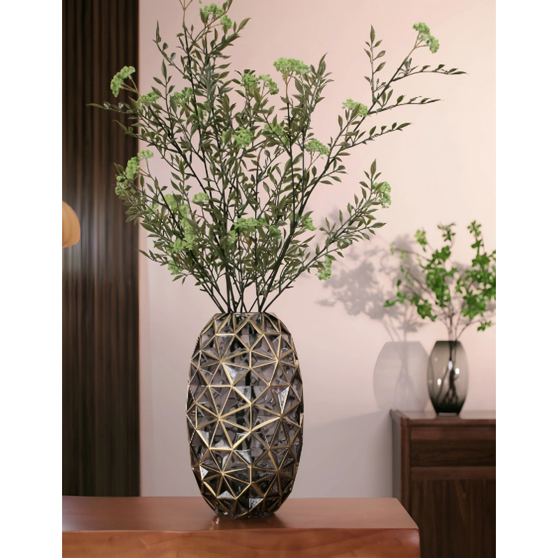 美巢丨35厘米灰色轻奢彩色描金玻璃花瓶客厅餐桌插花鲜花插花花器