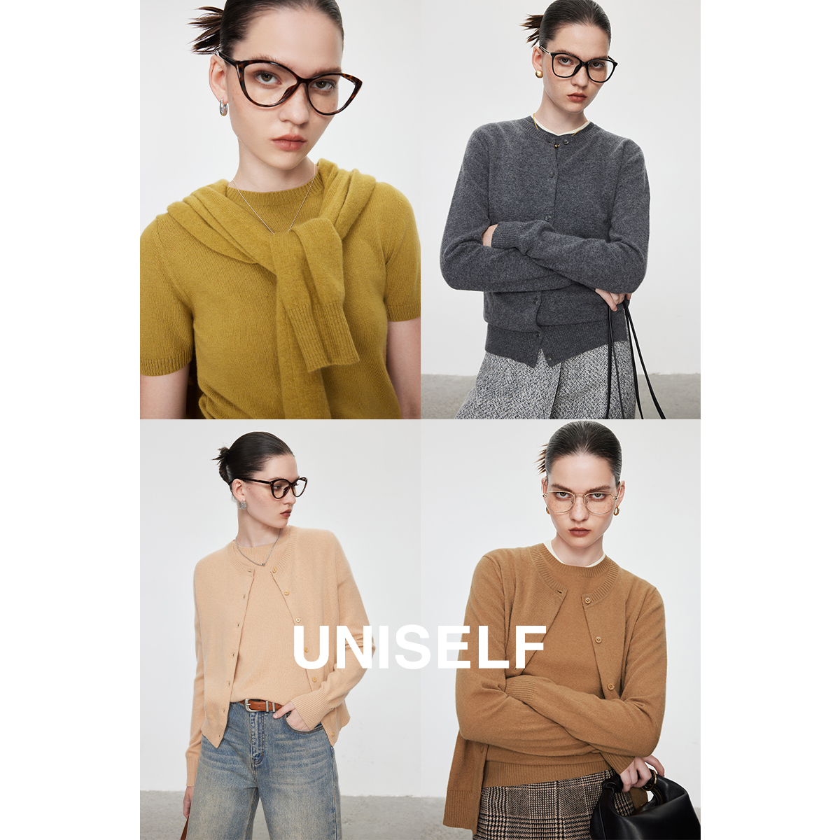 UNISELF经典miu风定染羊毛针织两件套女春季新款轻奢毛衣100654
