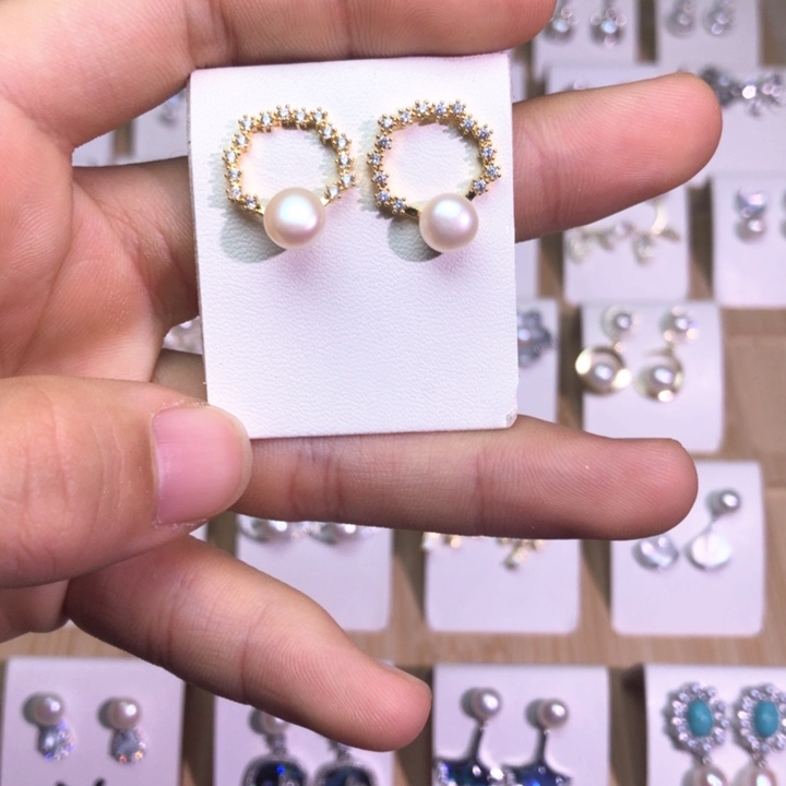 淡水珍珠耳饰银S925镶嵌