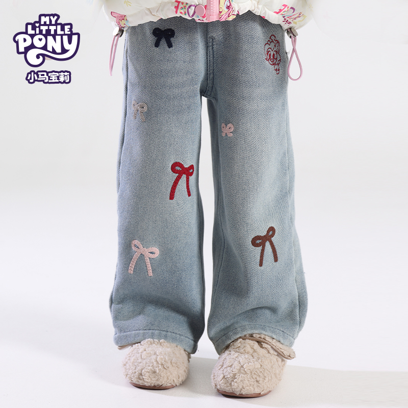 MY LITTLE PONY/小马宝莉2025冬款女童加绒宽松直筒做旧牛仔裤