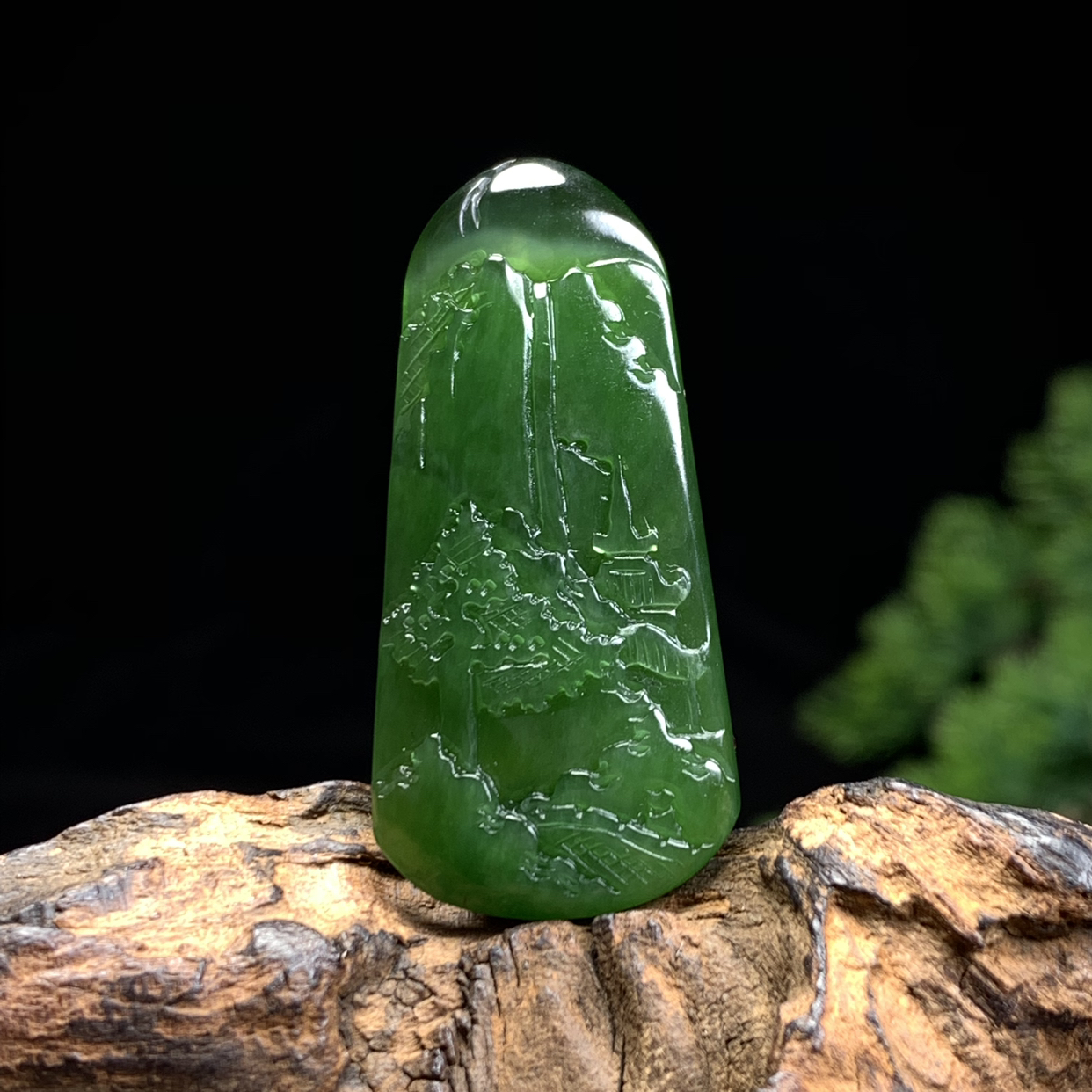 天然和田玉碧玉冰猫眼山水吊坠尺寸吊坠43*21*6重量9克