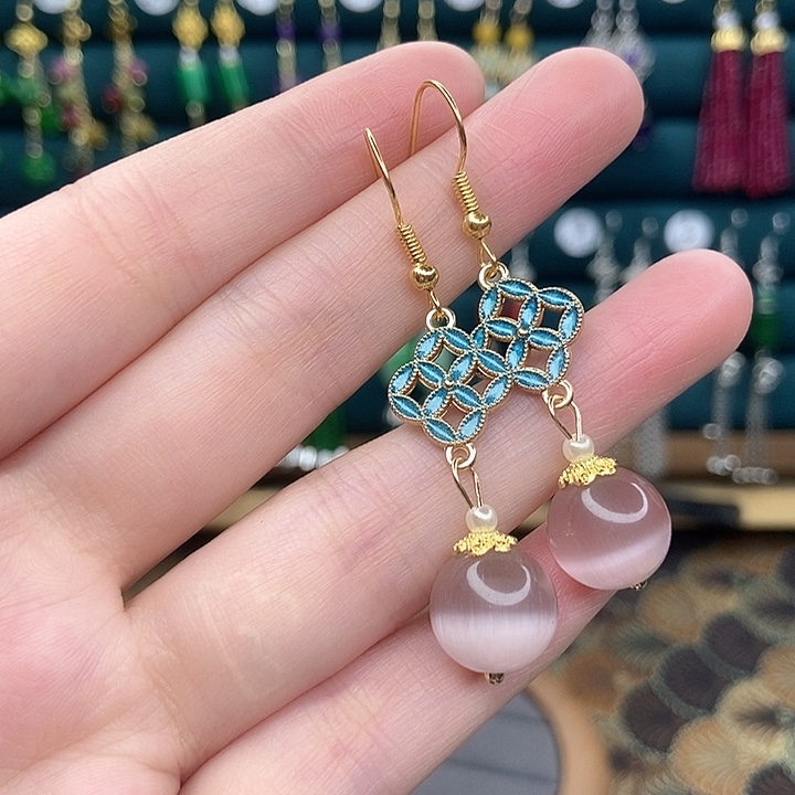 石英质玉耳钉银S925镶嵌319