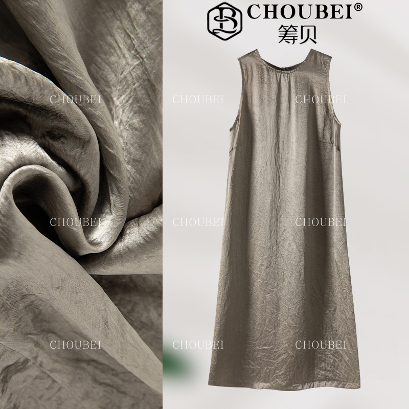 筹贝-【芳华】重磅100纯醋酸高级感龟裂纹肌理皱显瘦休闲连衣裙157
