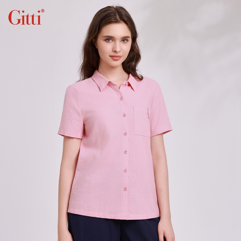 Gitti/吉蒂短袖衬衫女棉舒适亲肤宽松大码衬衣G251653 