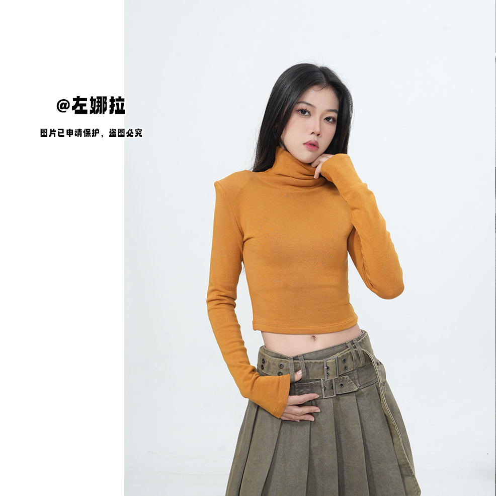 冬季新款长袖加绒修身个性T恤