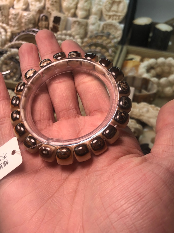 天然猛犸牙黑金眼手串