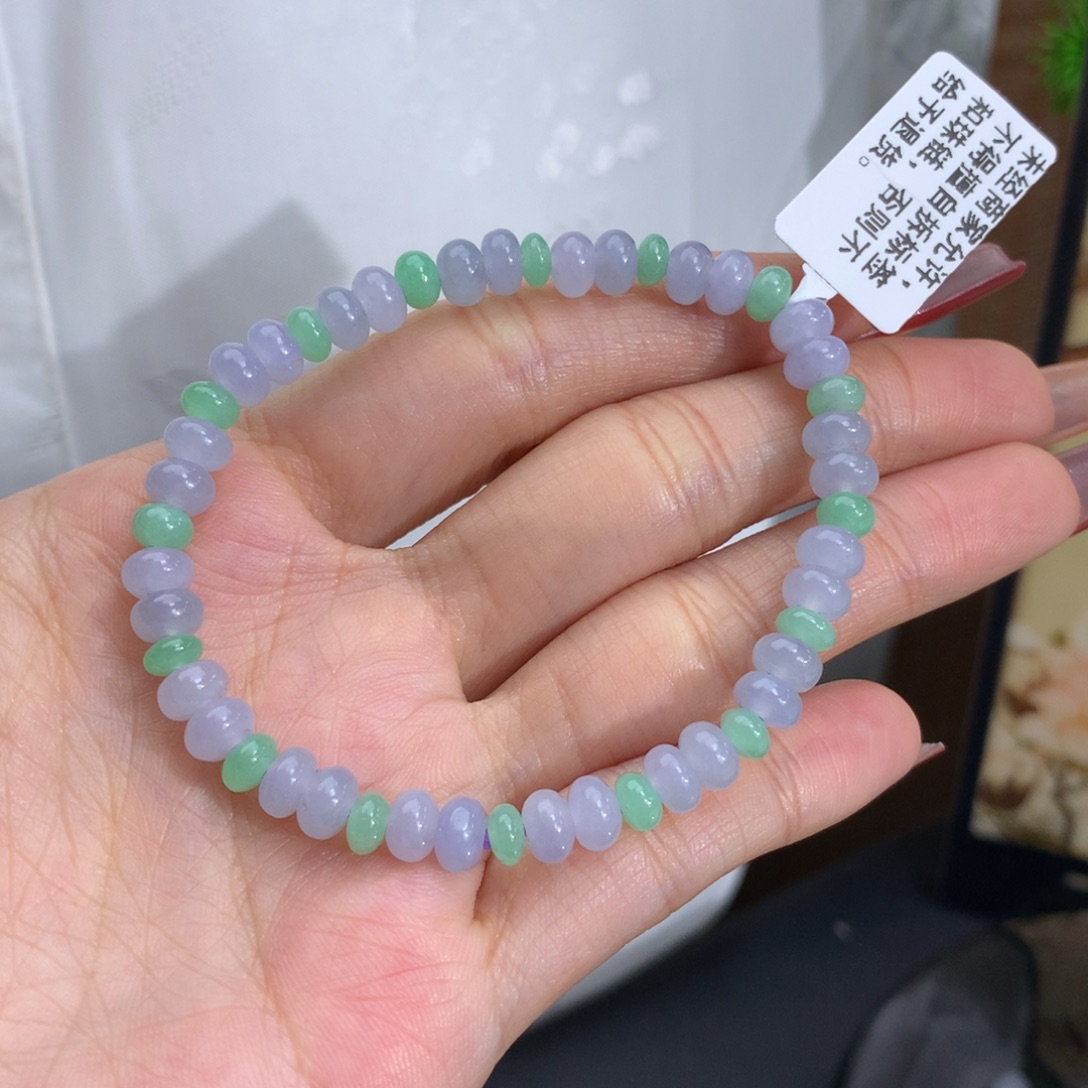 翡翠手链未镶嵌卡5-5.8冰双彩鼓珠手串