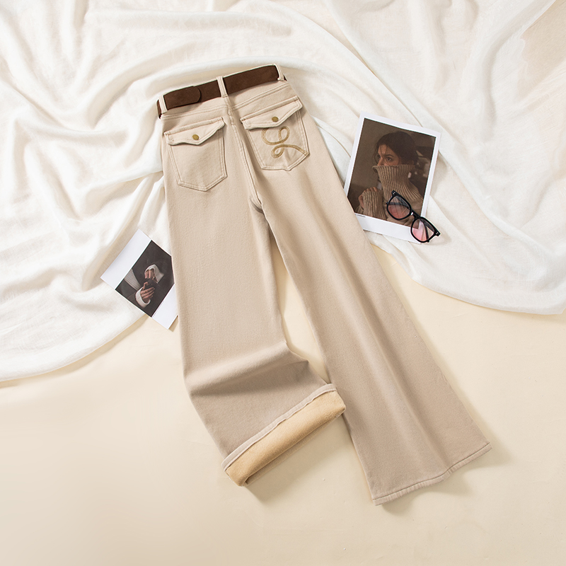 【绝世佳人】单裤/加绒高腰阔腿喇叭牛仔裤女弹力宽松显瘦裤子9875