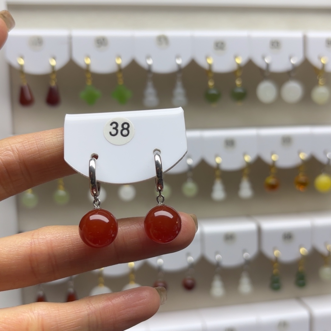 玛瑙/玉髓银S925镶嵌耳饰