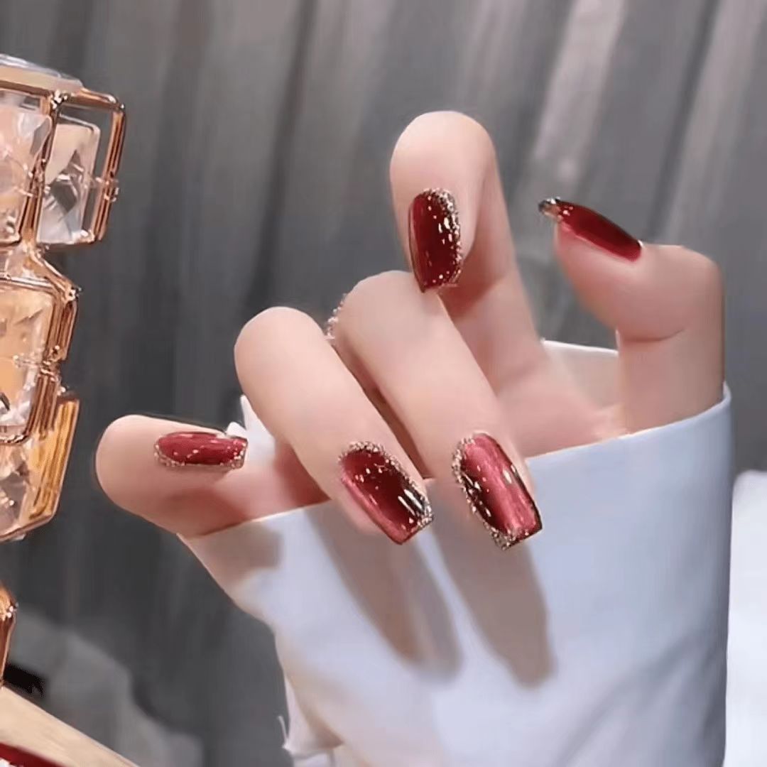 【琉璃】新年战甲纯手工穿戴甲酒红猫眼爆闪简约可拆卸