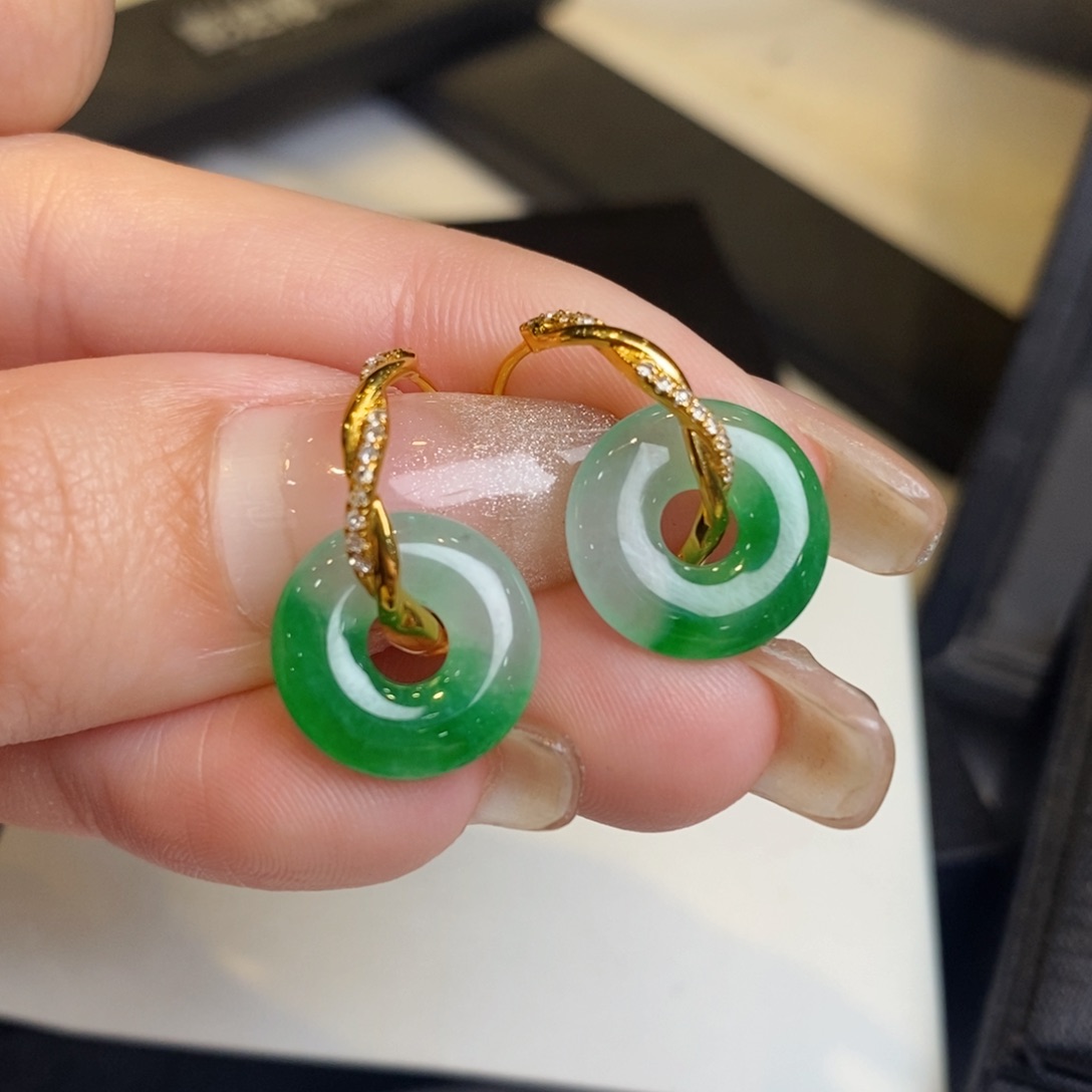 翡翠耳饰18K金镶嵌甜甜圈