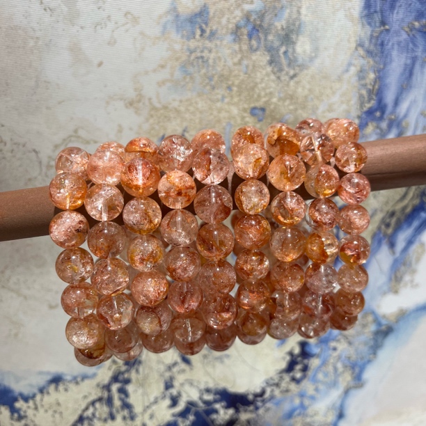 【月月家】W074 天然水晶 红胶花单圈手串 多样性发其一