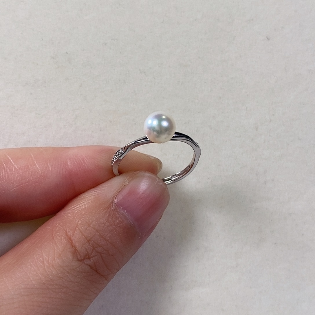 戒指银S925镶嵌淡水珍珠6-7mm极光无瑕