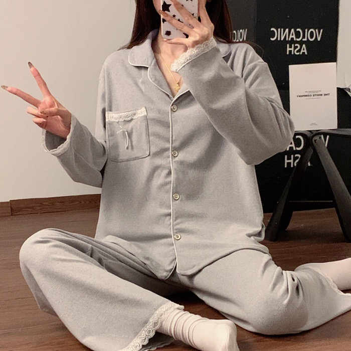 韩版双面德绒长袖开衫翻领甜美女士秋冬睡衣家居服套装