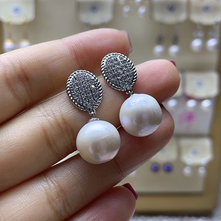 淡水珍珠耳饰银S925镶嵌