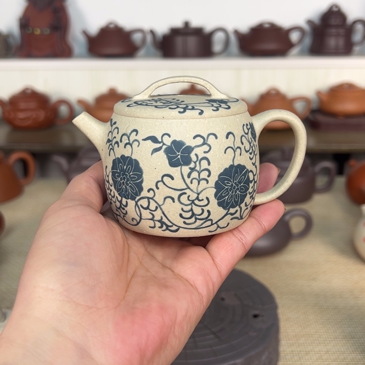 紫砂茶壶青花汉瓦容量150