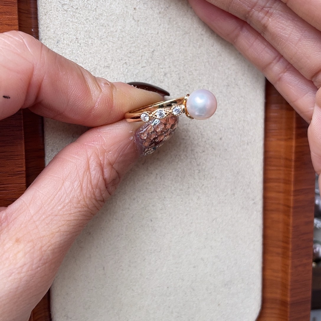 戒指银S925镶嵌海水珍珠