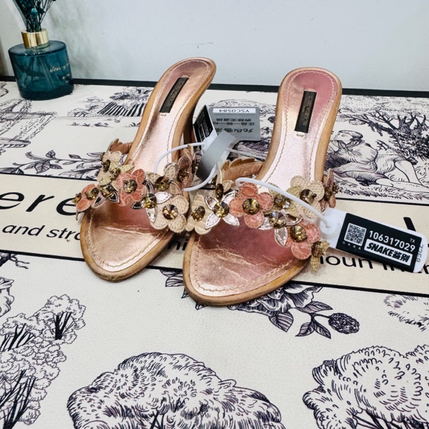 95新 LouisVuitton/路易威登 玫瑰金闪钻四叶草半拖 36码 ysc0584