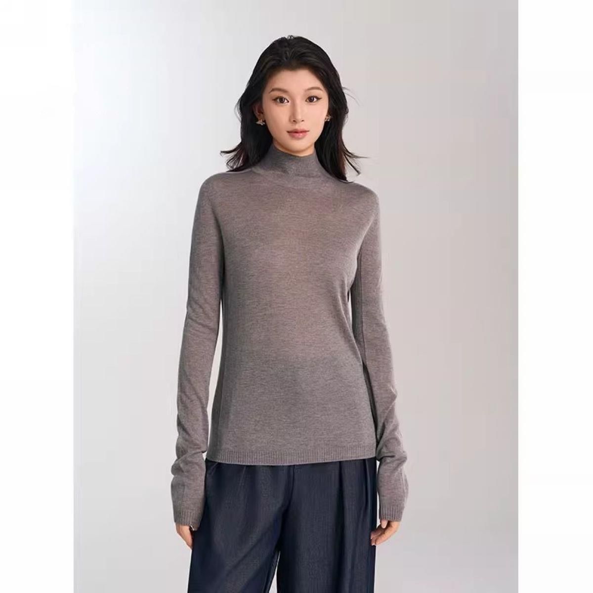 阿家专柜正品百搭修身时尚套头打底衫长袖针织衫 538092-4T16531
