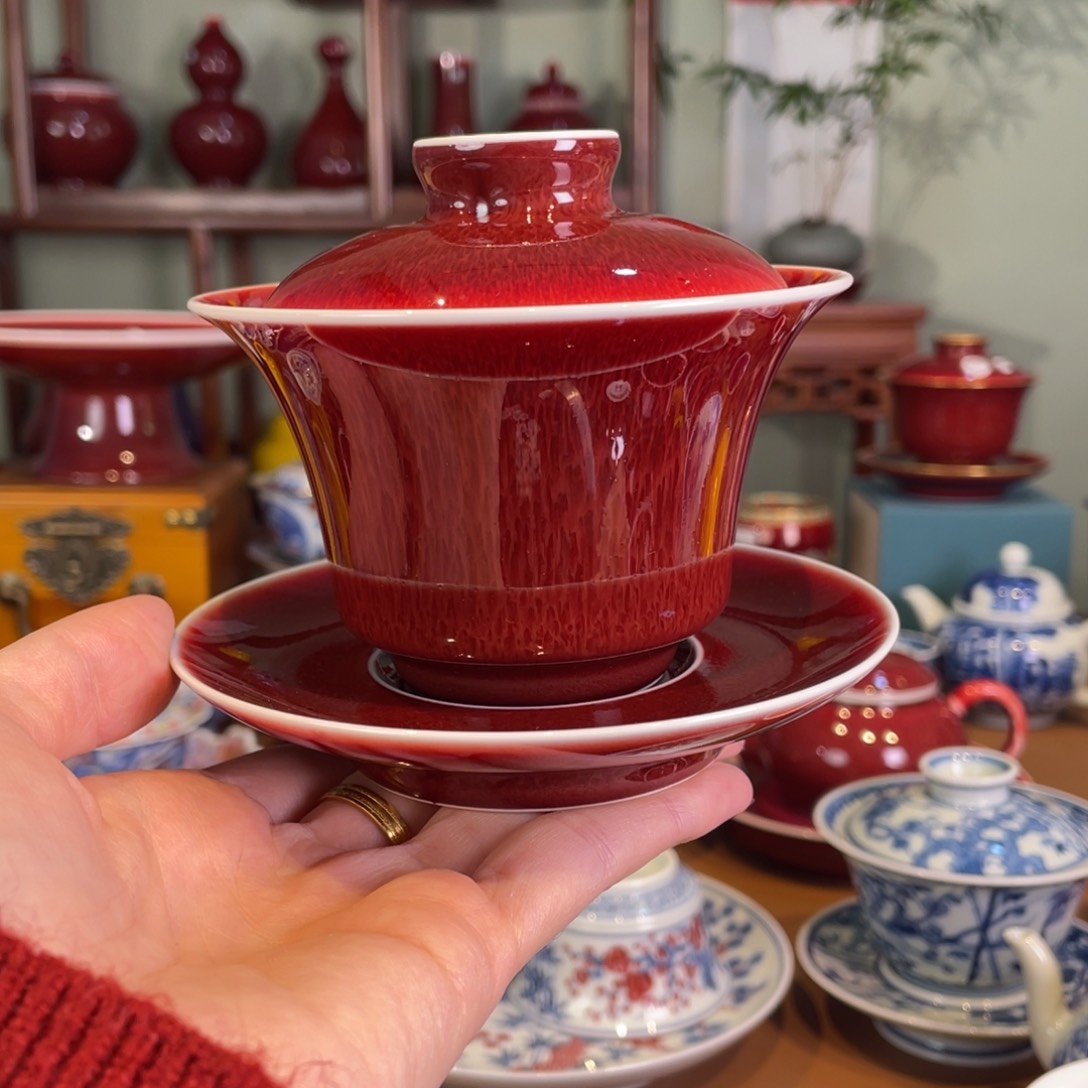 清欢雅玩原矿郎红福利马蹄盖碗150毫升