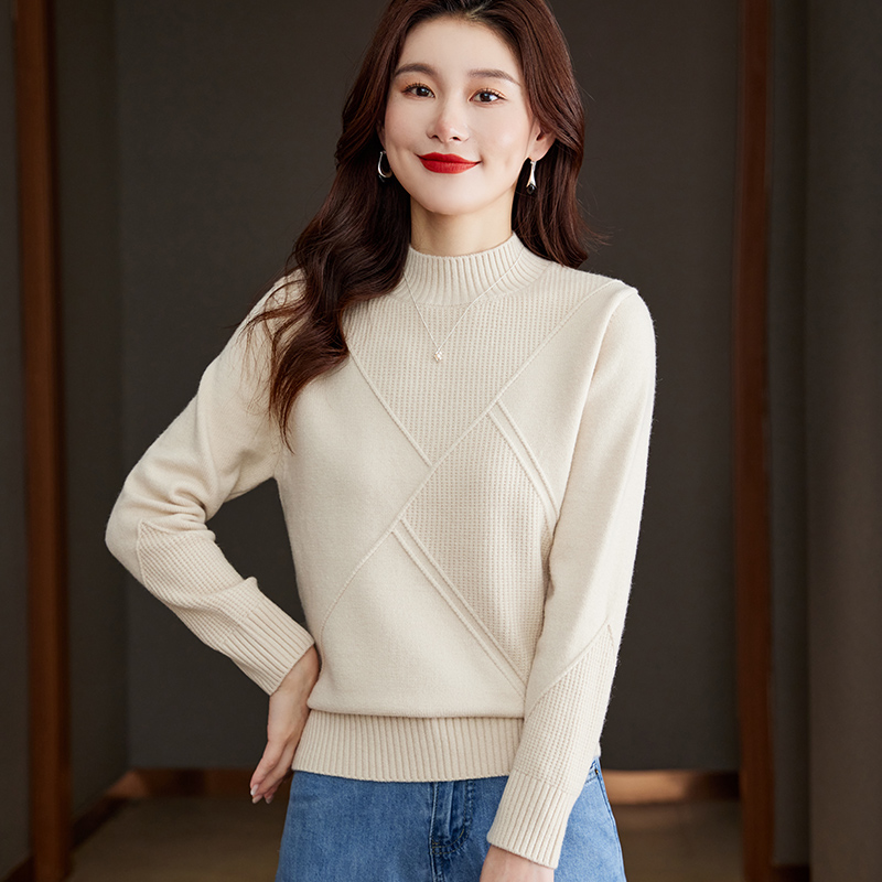 2025秋冬新款女士半高领羊毛针织衫修身毛衣洋气百搭纯色打底衫