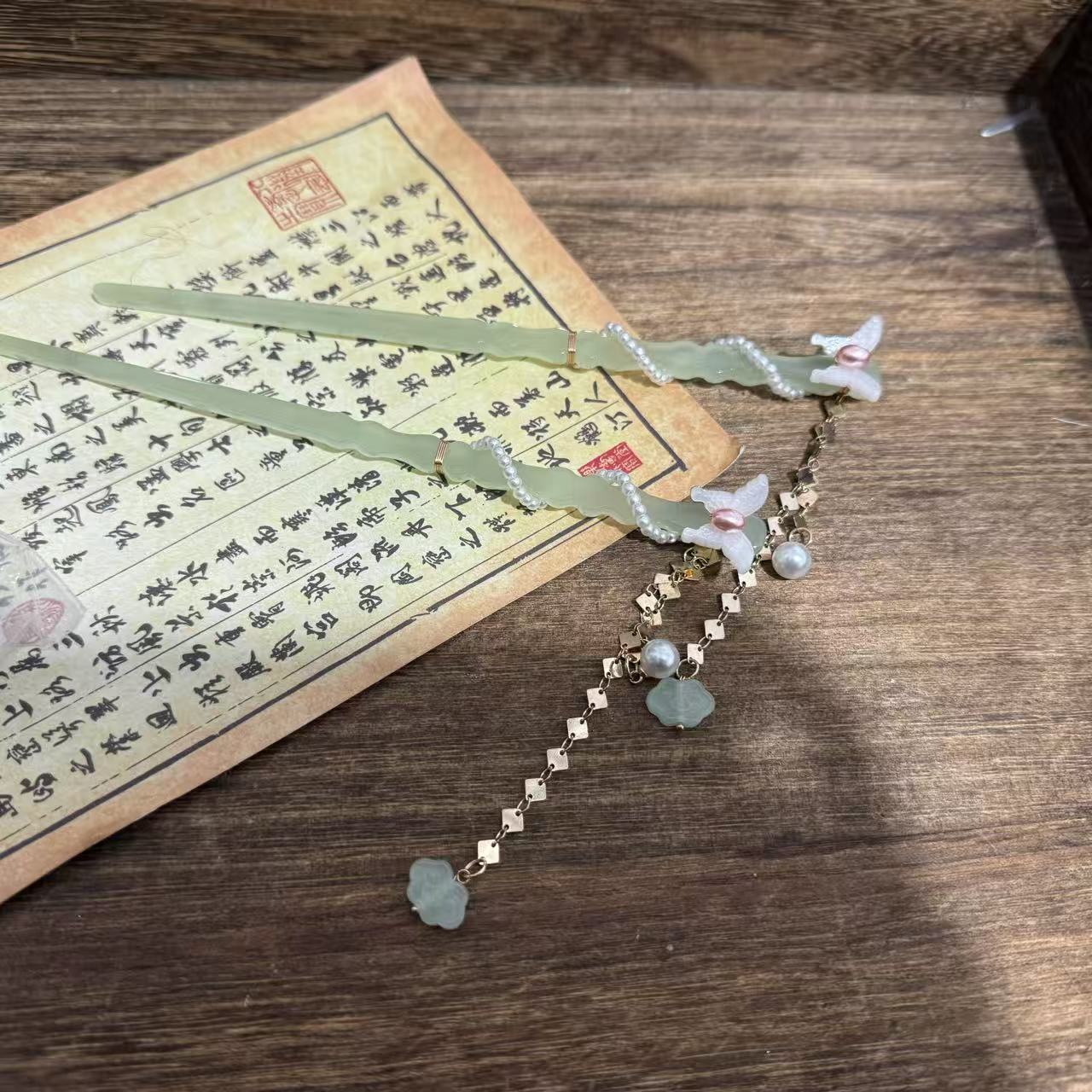 绿竹节蝶。前尘梦古风汉服配饰