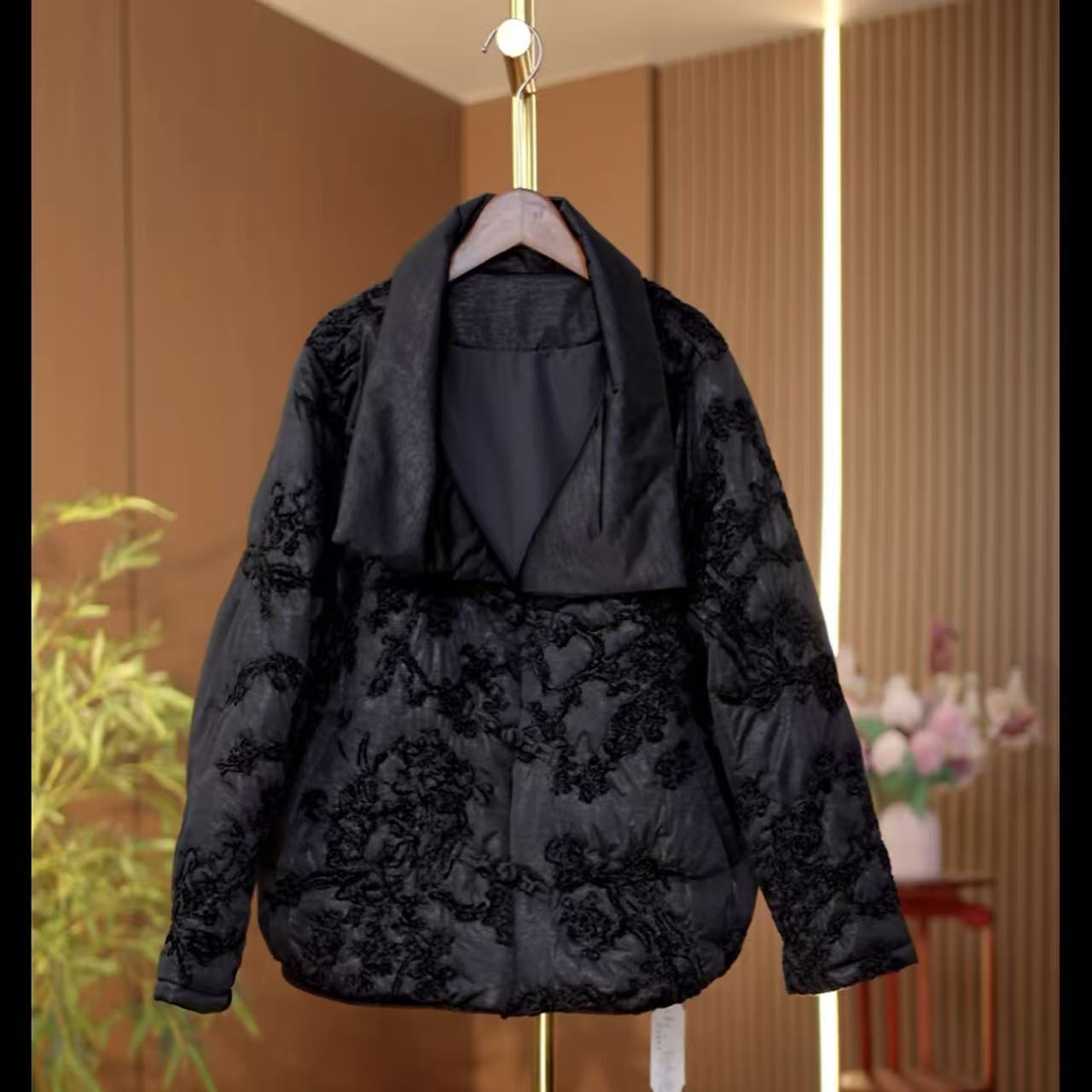 21星禾-国风秋冬季黑色加绒加厚新款长袖外套0796