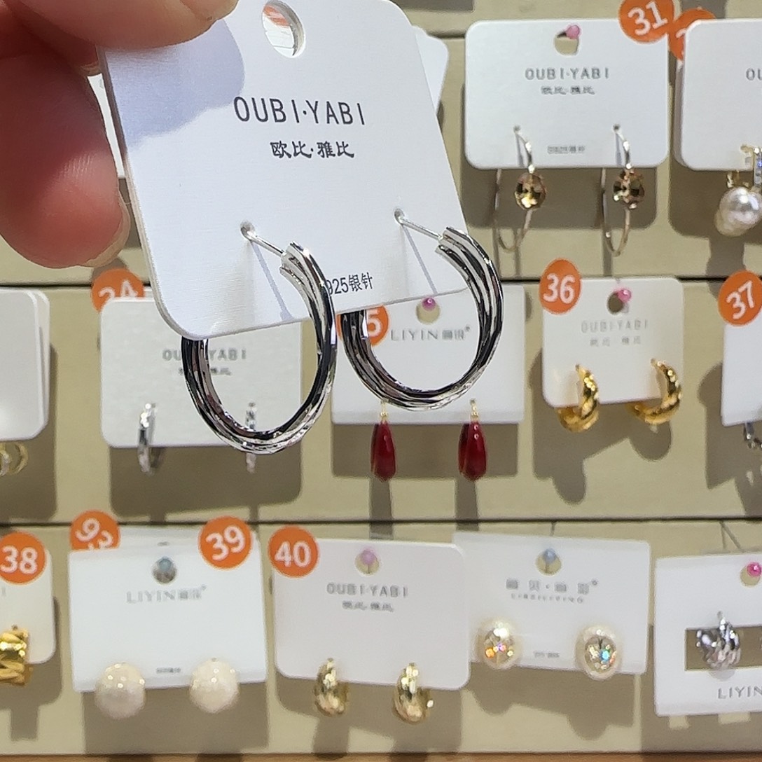 合成碳硅石纯铜银色耳圈