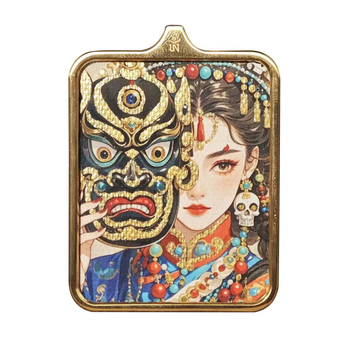 钛钢吊坠 钛钢藏式扎基拉姆前世今生描金手绘唐卡项链  A298