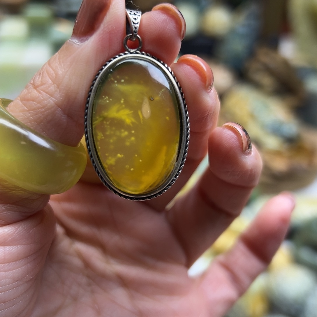 岫玉银S925镶嵌颈饰水草银托