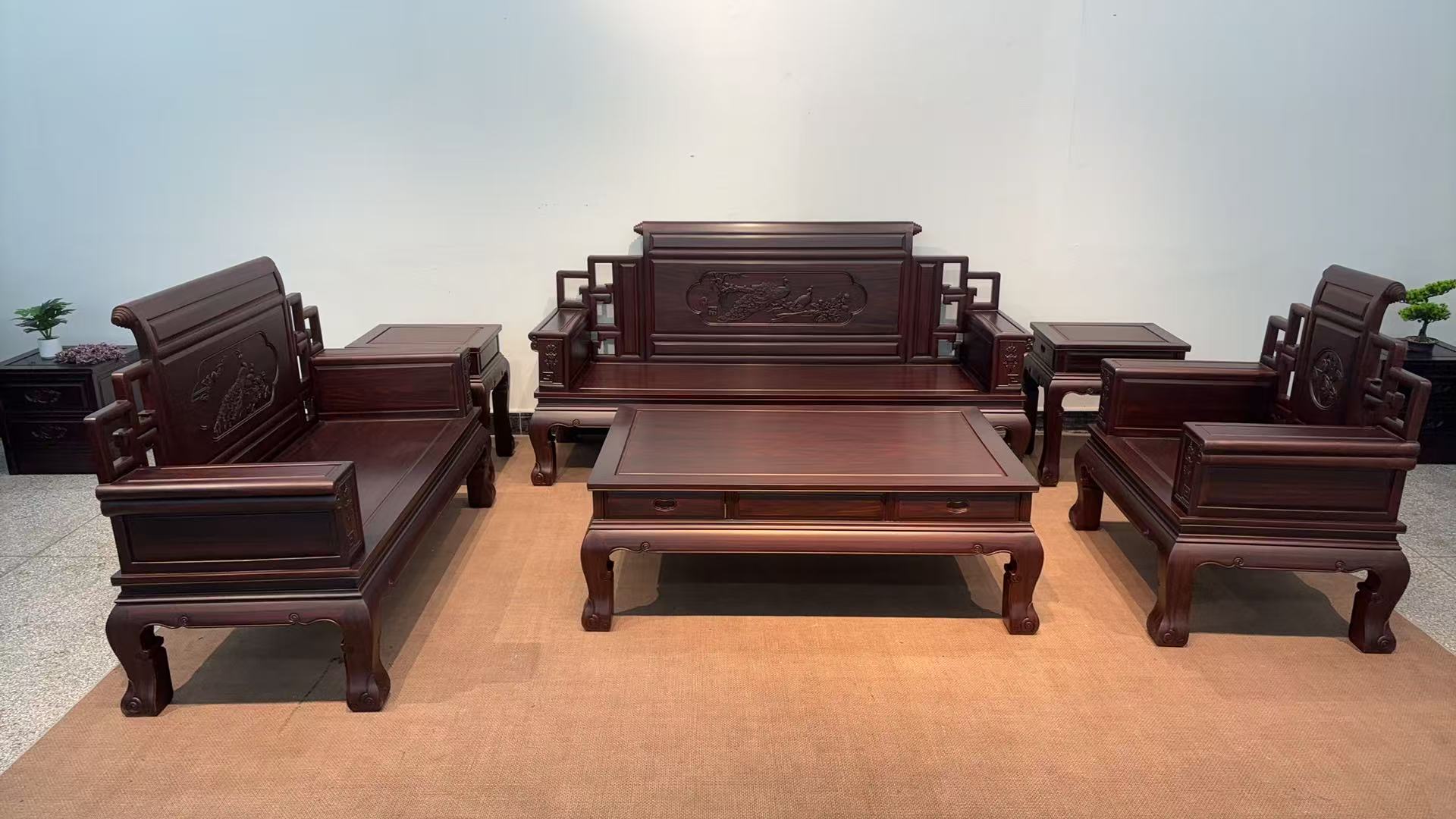 实木卷书客厅沙发简约轻奢大气沙发6件套家用别墅办公室储物雕花