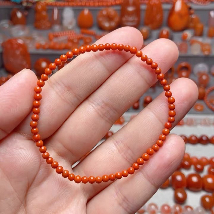 南红玛瑙高品质柿子红手串3mm