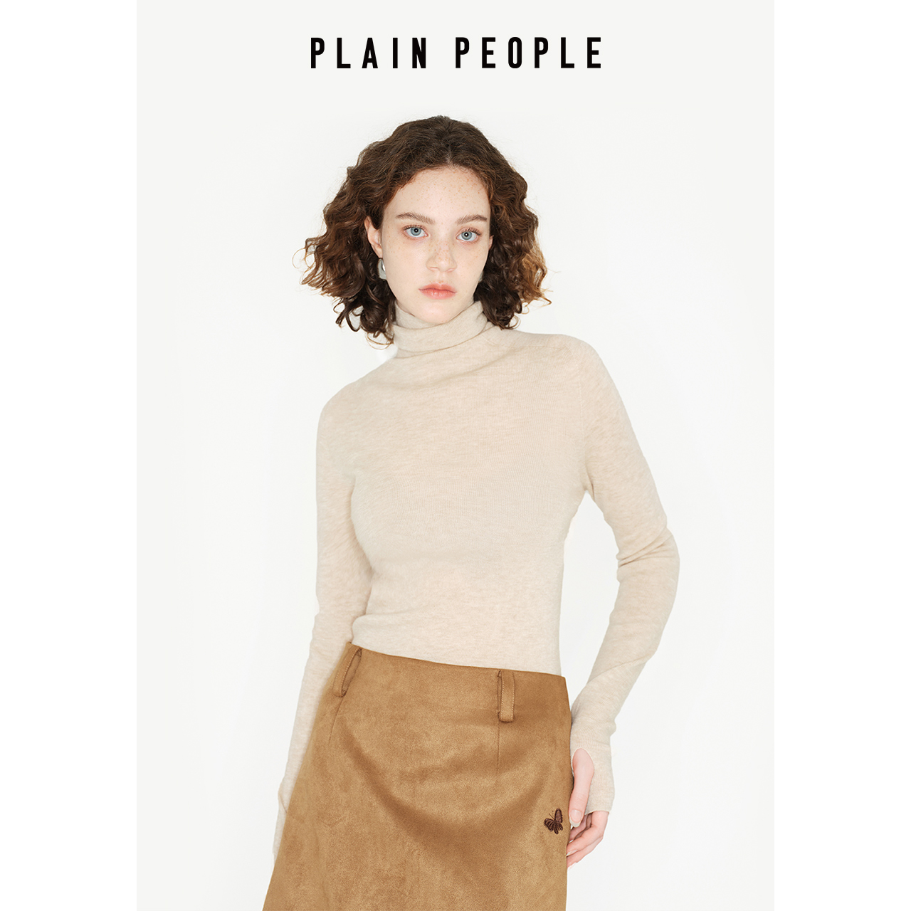 PLAIN PEOPLE【打底针织】绵羊毛堆堆领修身打底无缝针织衫毛衫女