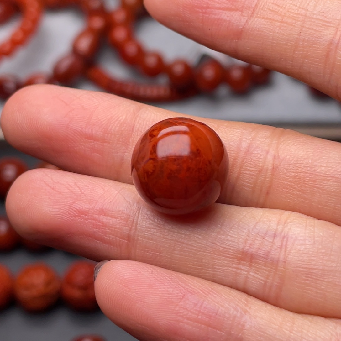 南红玛瑙未镶嵌手串15.2mm瓦西牛血火焰单珠