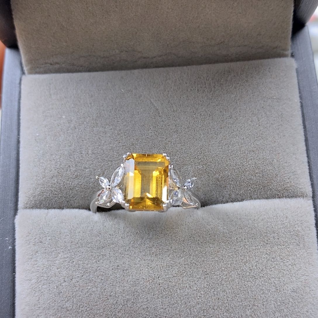 踩***猫银S925镶嵌水晶珠宝半成品纯天然无优化黄水晶假一赔十Q