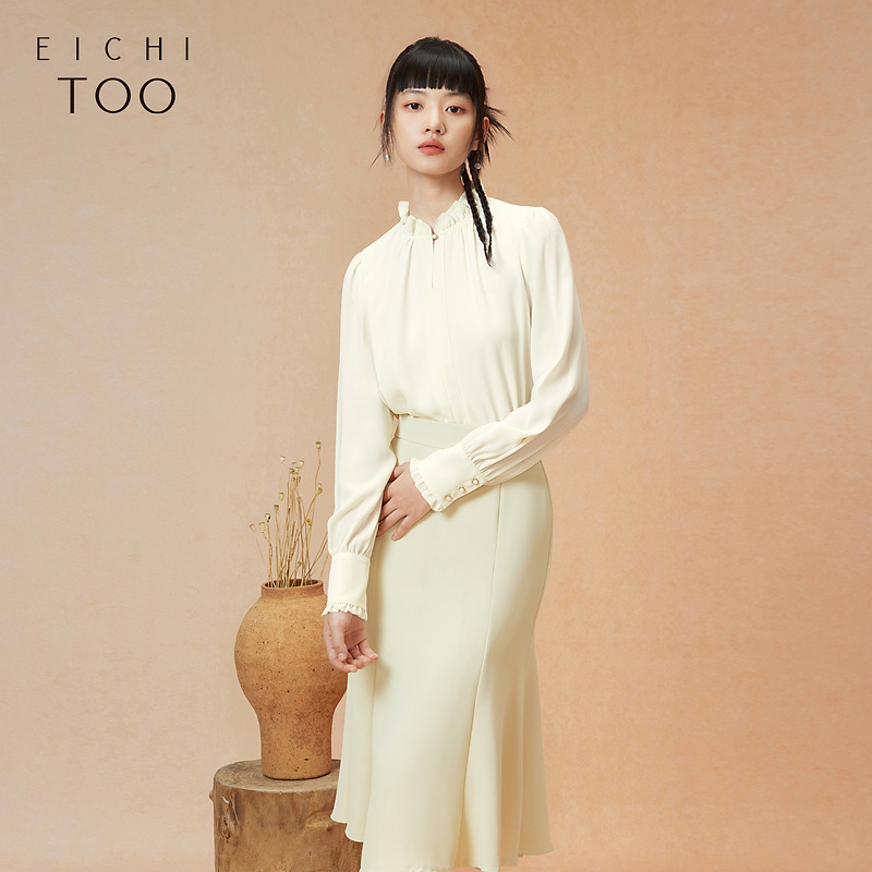 A爱居兔新款优雅气质通勤雪纺衫长袖衬衫女ENSAJ3P014A