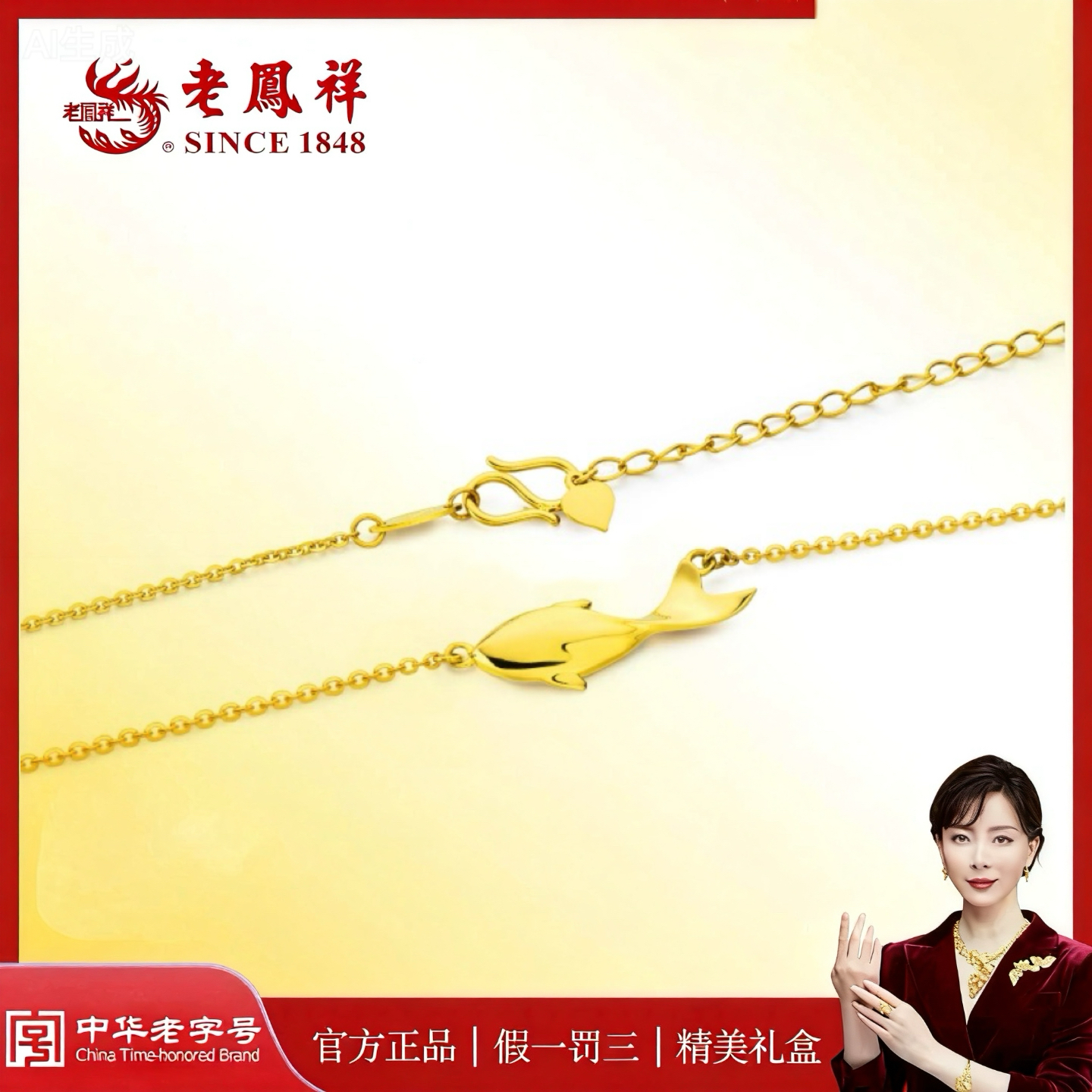 老凤祥年年有鱼足金项链