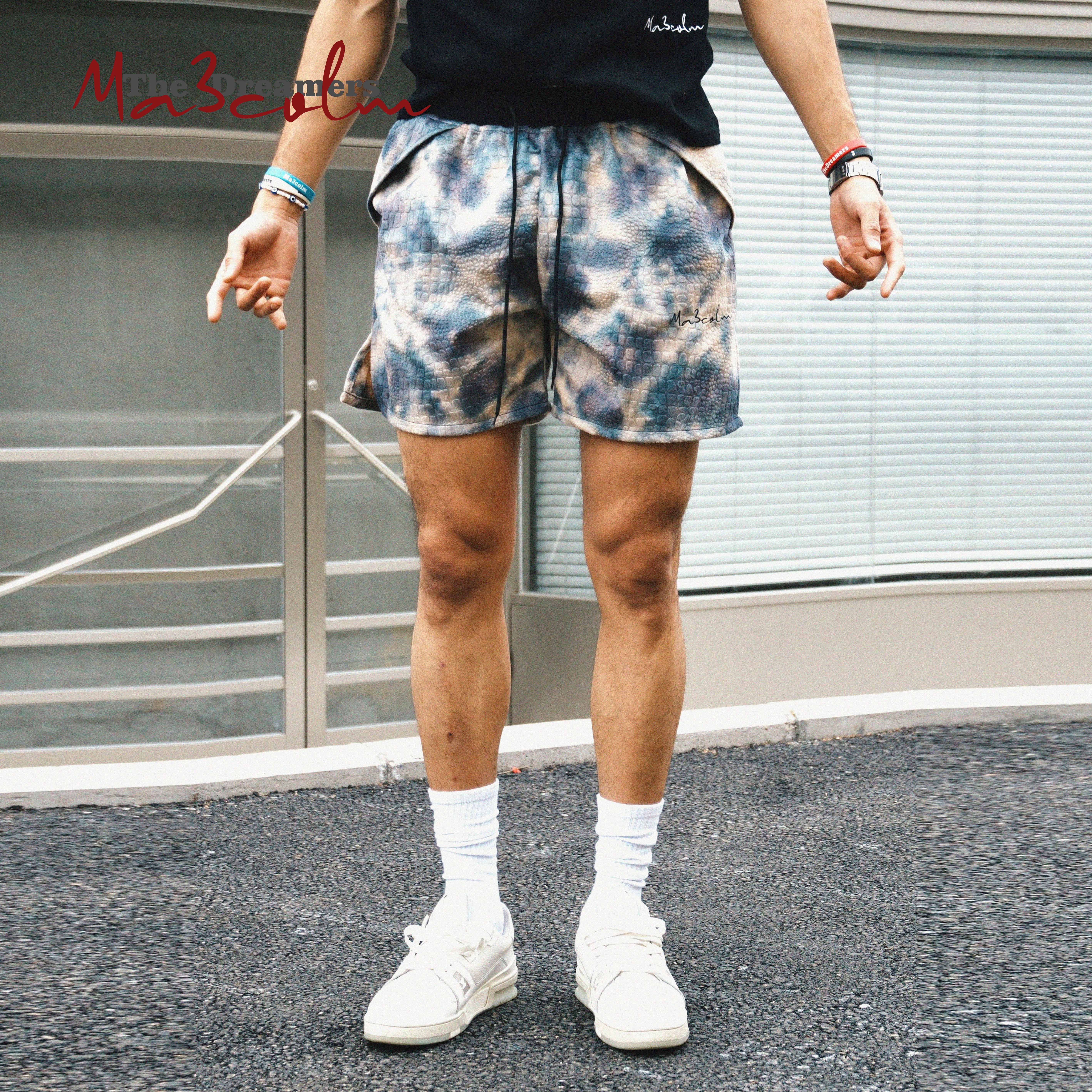 Ma3colm追梦系列蛇年限定扎染绿蛇皮纹理休闲夏季三分短裤卡米然
