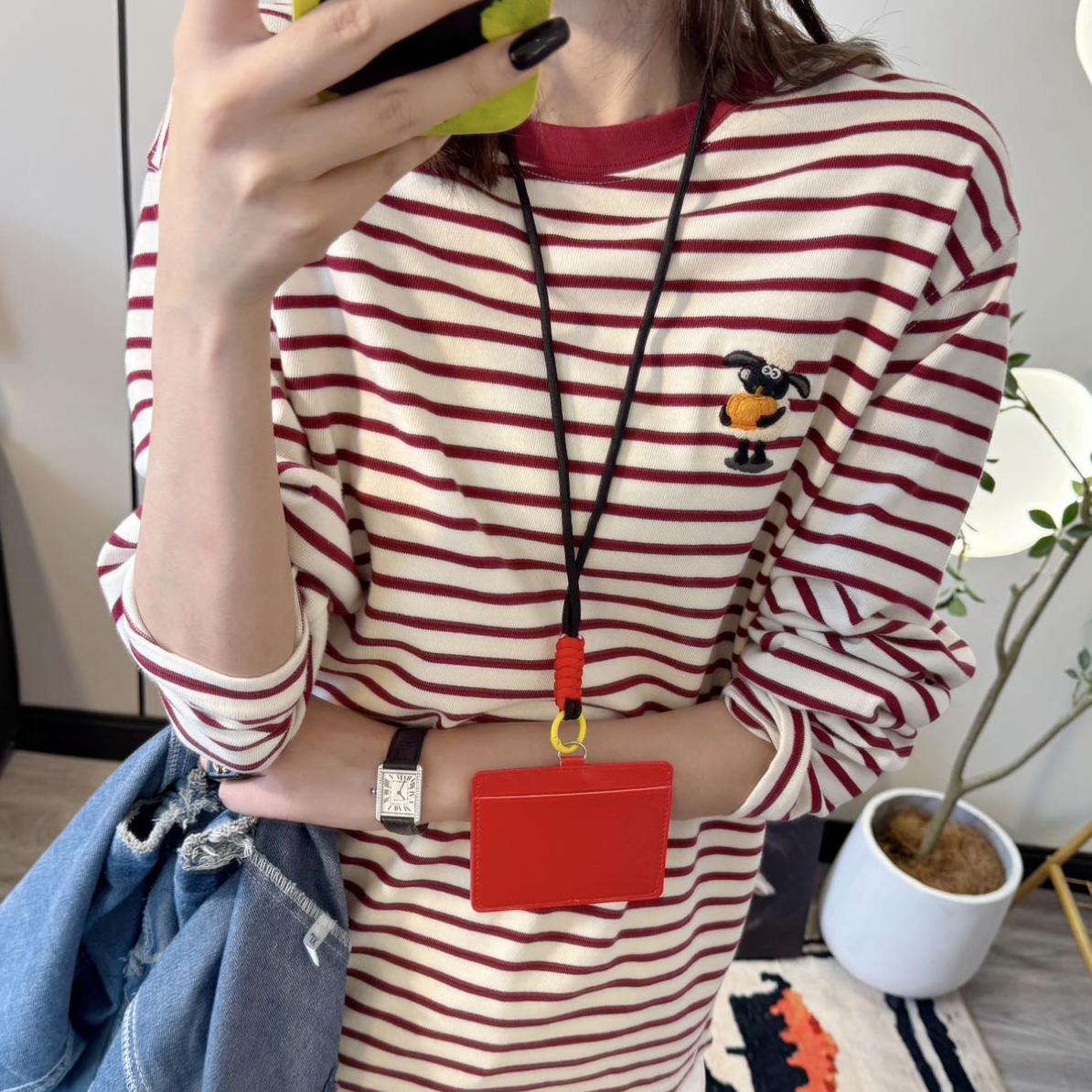 加厚yongwill小羊纸袋1132棉爆款条纹打底衫285克T恤女打底衫