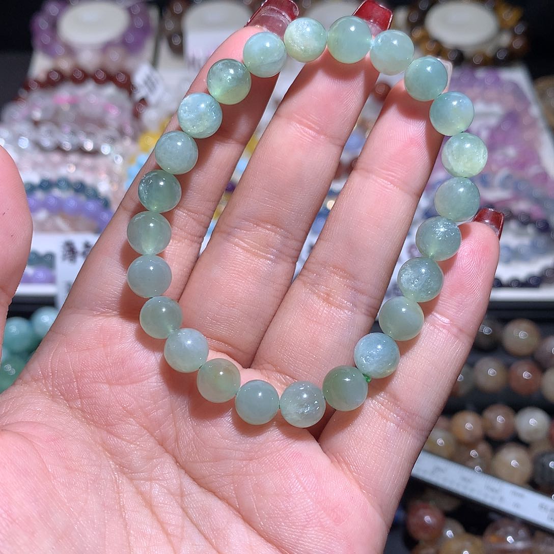 未镶嵌手链水晶玉化爆闪蓝绿祖母8