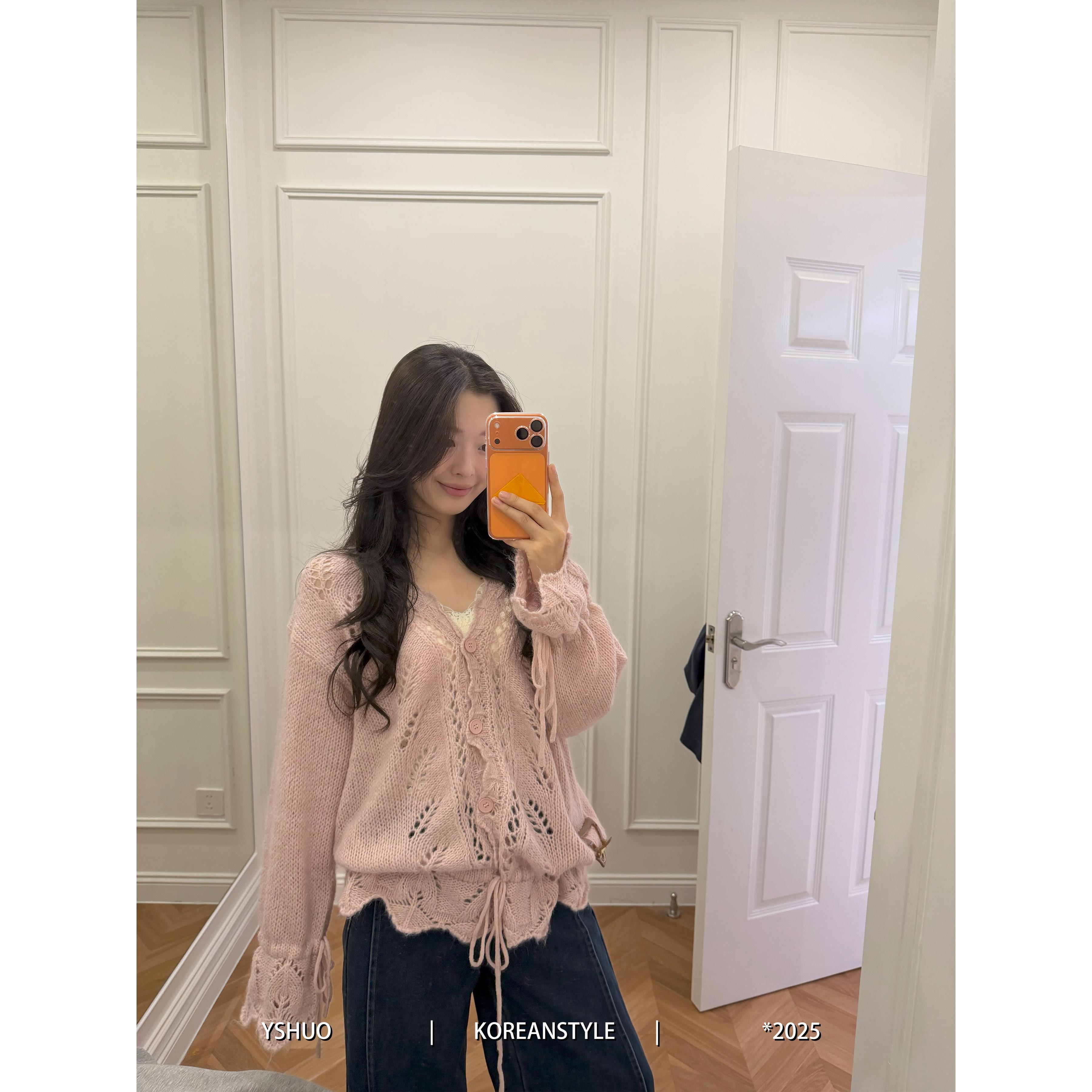 【红红推荐】温柔气质花边下摆系带抽绳针织衫女士上衣 2910