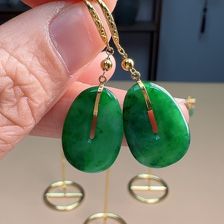 翡翠耳饰18K金镶嵌耳饰