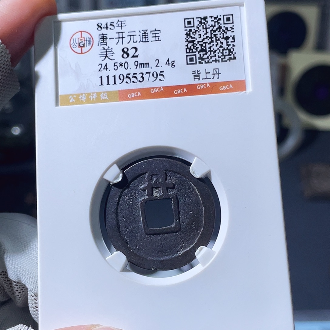 铜小瑶，黑漆古开元背丹，评级码3795