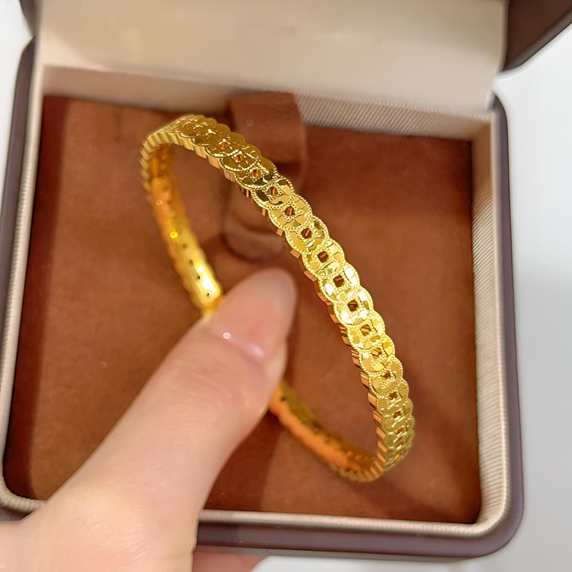 铜合金手镯 新中式爆闪碎碎冰钱多多手镯女精致百搭不掉色镯子