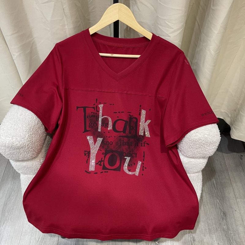 PWD33046【现货仅上衣】夏季新款大码女装休闲宽松字母上衣【衣长69】