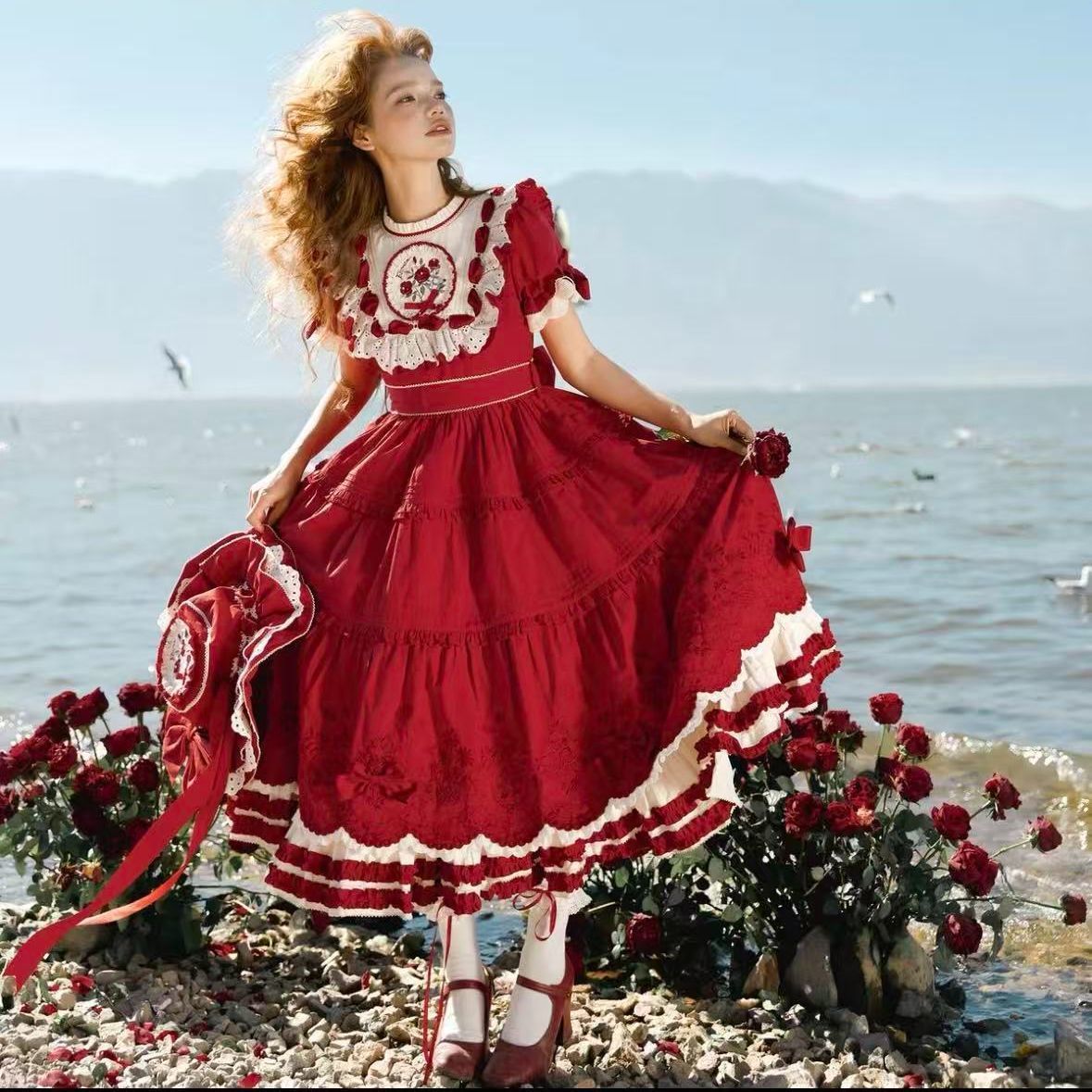 实体店现货田园风四时花棉版OP短袖Lolita洛丽塔连衣裙优雅蛋糕裙