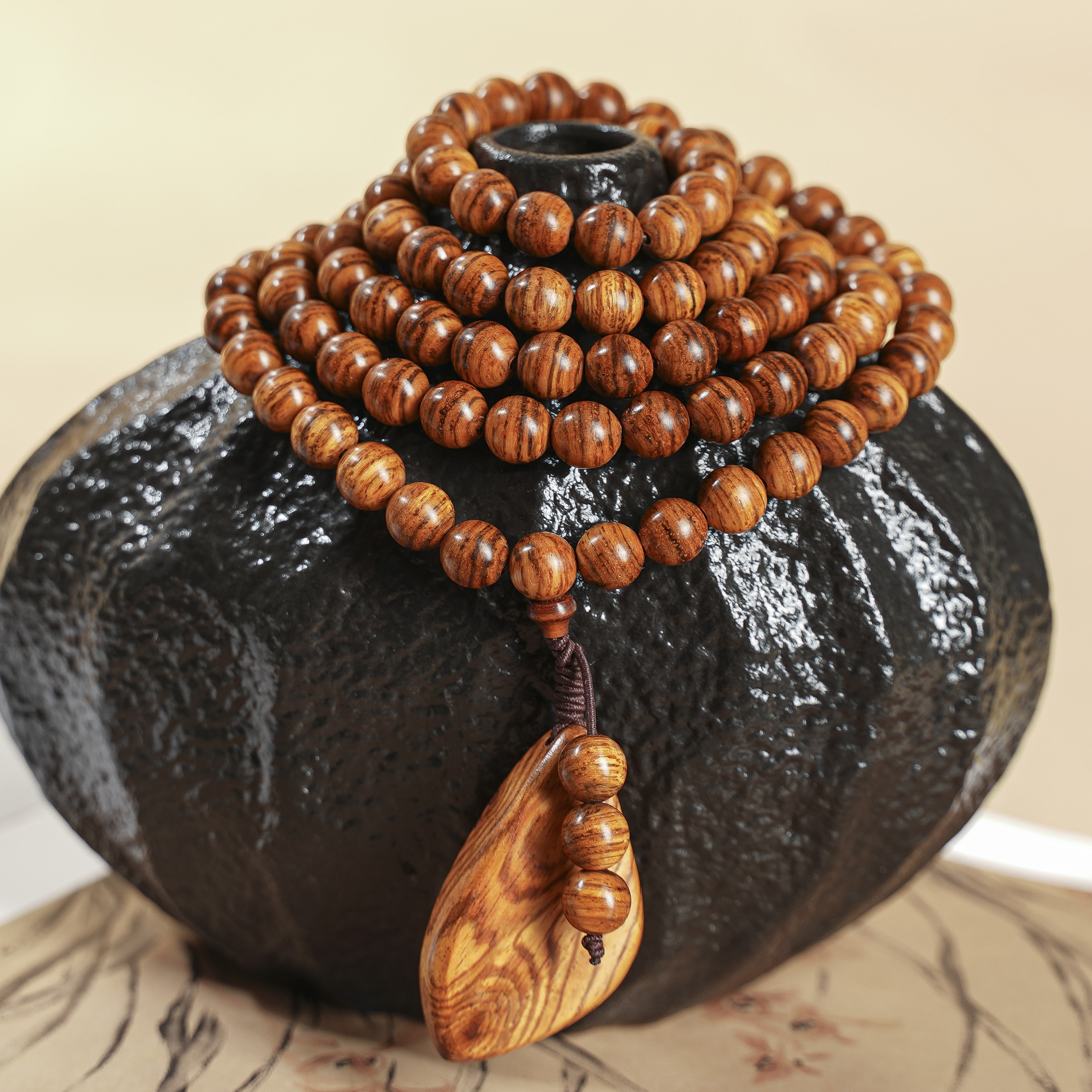 【海黄老油梨】0.6/0.8多圈108山水/虎皮纹正宗天然野老料降香黄檀