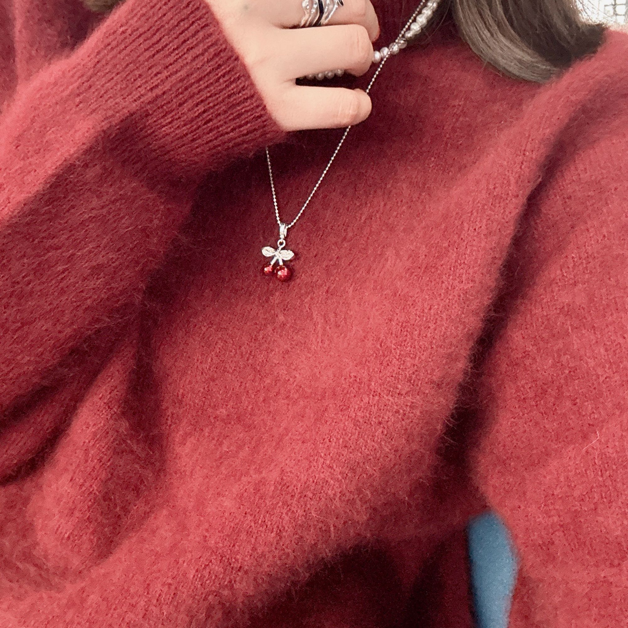 【丽姐女装】酒红绒感毛衣｜“绒”入心扉 浣熊混纺细腻保暖毛衣M0507